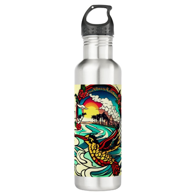 Monterey Tattoo Design: A Symbol of Strength 24Oz- 710 Ml Water Bottle (Front)