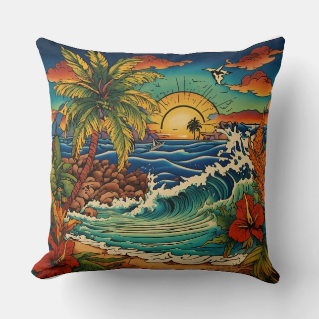 Monterey Tropical Tattoo Art Pillows (Front)