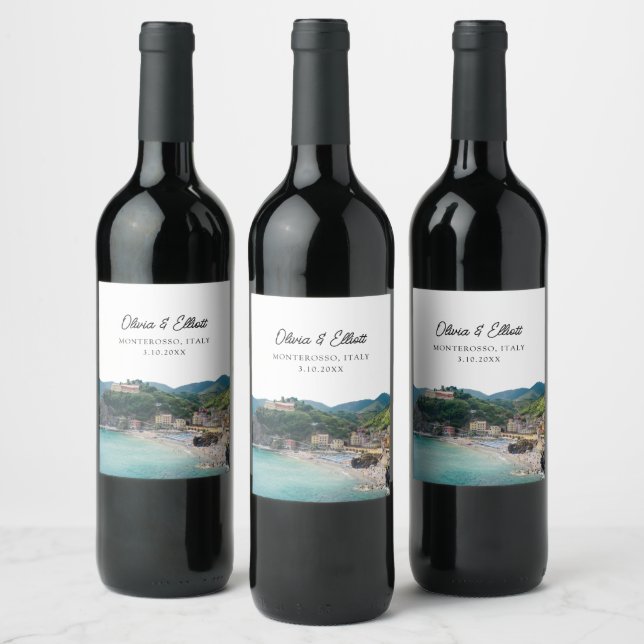Monterosso Wedding Italy Favour Personalized Wine Label (Bottles)