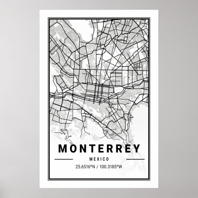 Monterrey Mexico Cities Travel City Map Modern Poster (Front)