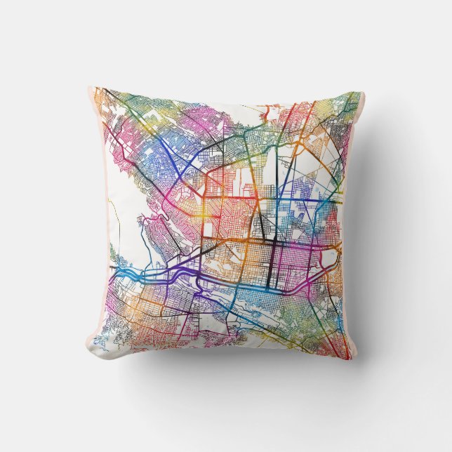 Monterrey Mexico City Map Throw Pillow (Front)