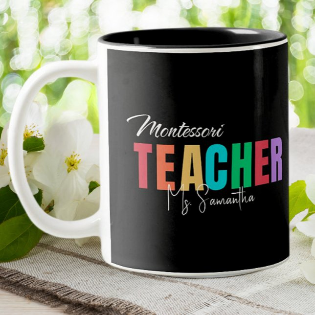 Montessori Teacher Colourful Personalized  Two-Tone Coffee Mug (Creator Uploaded)
