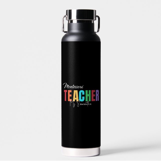 Montessori Teacher Colourful Personalized  Water Bottle (Front)