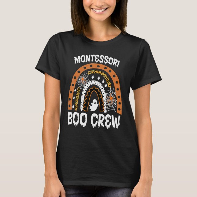 Montessori Teacher Halloween Boo Rainbow Leopard T-Shirt (Front)