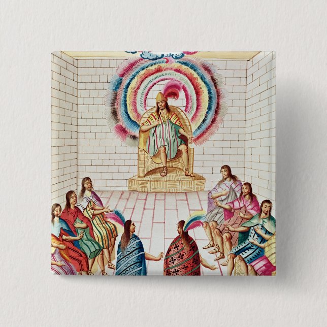Montezuma II and his Council 2 Inch Square Button (Front)