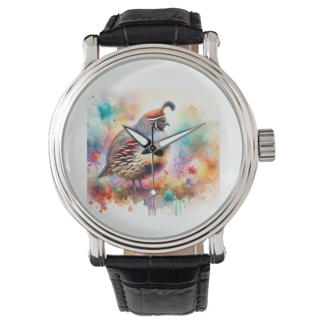 Montezuma Quail AREF755 - Watercolor Watch (Front)