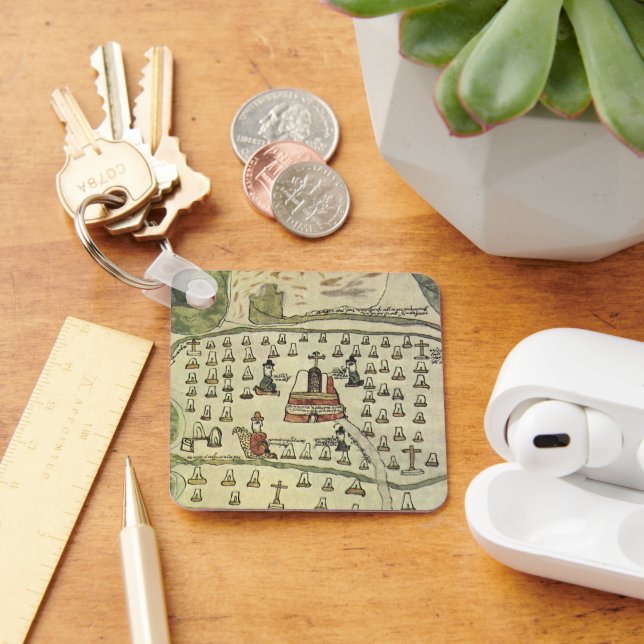 Montezuma's Aztec Empire, Antique World Map, 1577 Keychain (Desk)