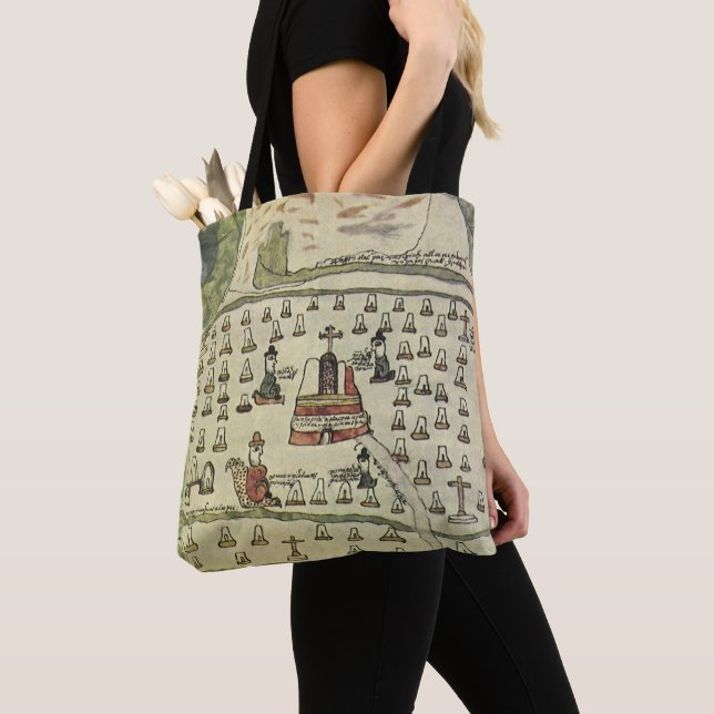 Montezuma's Aztec Empire, Antique World Map, 1577 Tote Bag (Close Up)