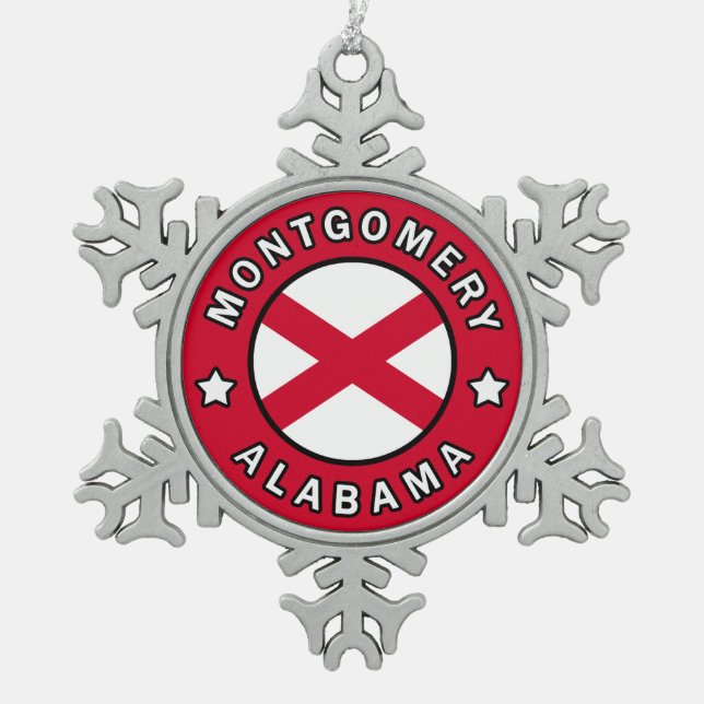 Montgomery Alabama Snowflake Pewter Christmas Ornament (Front)