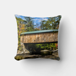 Montgomery Covered Bridge with fall foliage Throw Pillow
