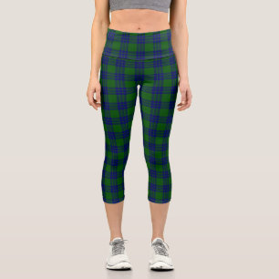 Montgomery tartan green blue plaid capri leggings