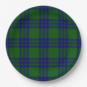 Montgomery tartan green blue plaid paper plate