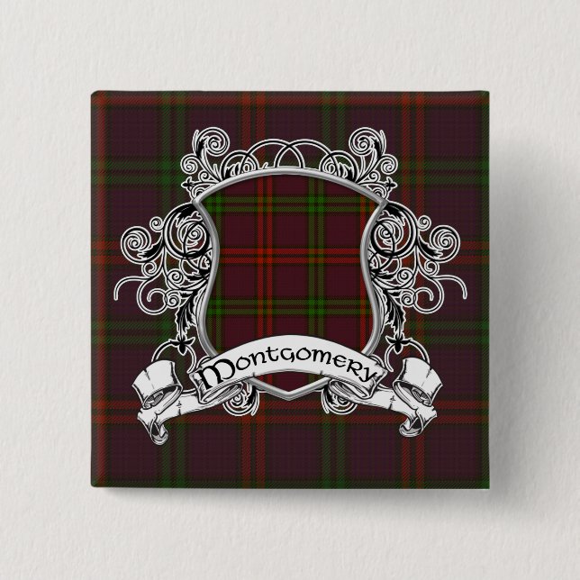 Montgomery Tartan Shield 2 Inch Square Button (Front)