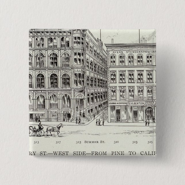 Montgomery West side Pine and California 2 Inch Square Button (Front)