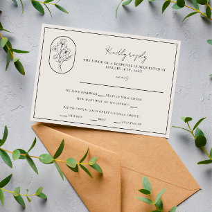 Month Flower February Fully Customize Wedding RSVP Card