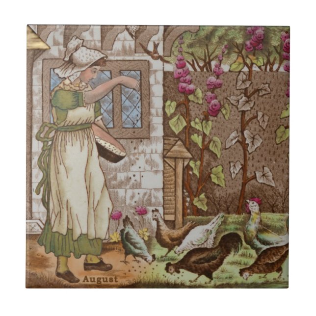 Month of August Polychrome Wedgwood Antique Repro Tile (Front)
