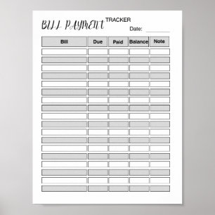 Monthly Bill Payment Tracker Log Poster