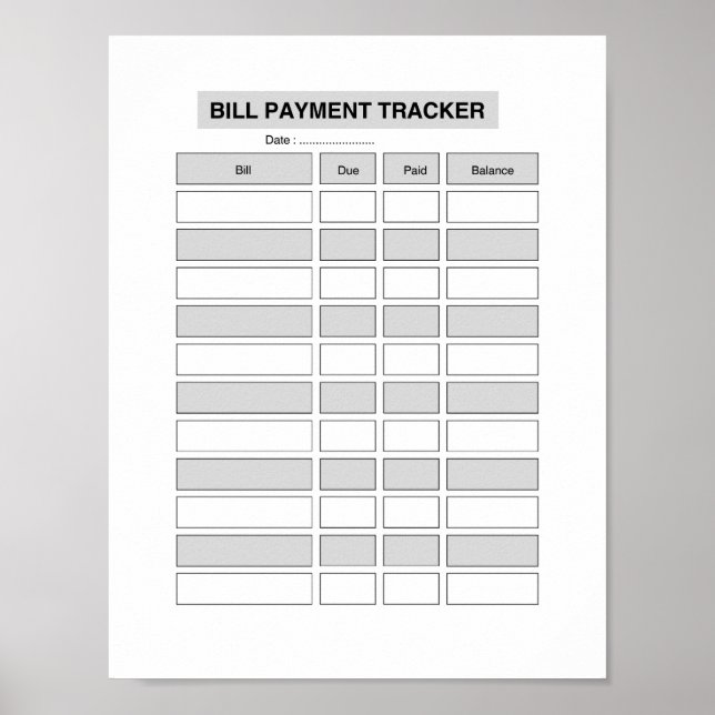 Monthly Bill Payment Tracker  Poster (Front)