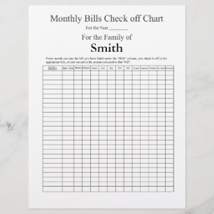 Monthly Bills check off list - Plain
