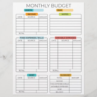  Monthly budget planner Letterhead