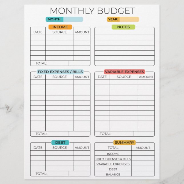  Monthly budget planner Letterhead (Front)