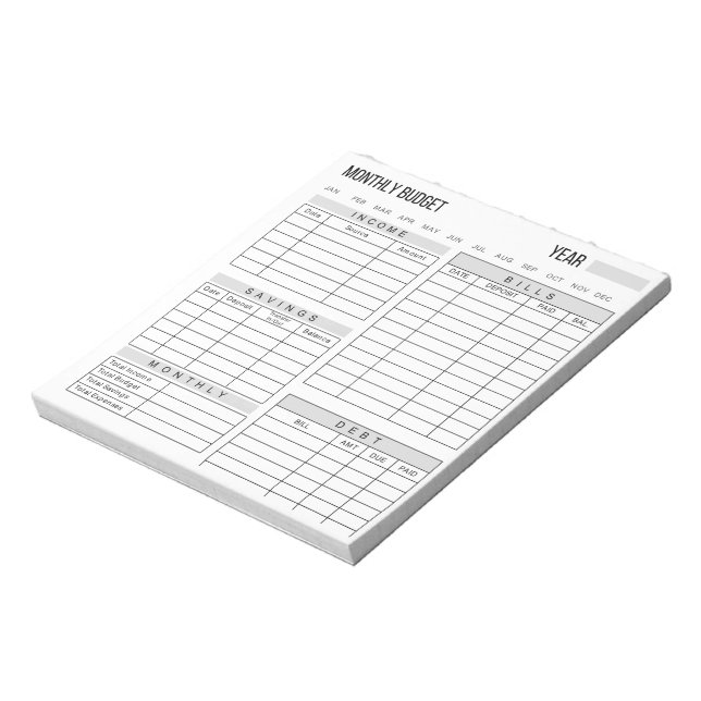Monthly Budget Planner Notepad (Rotated)