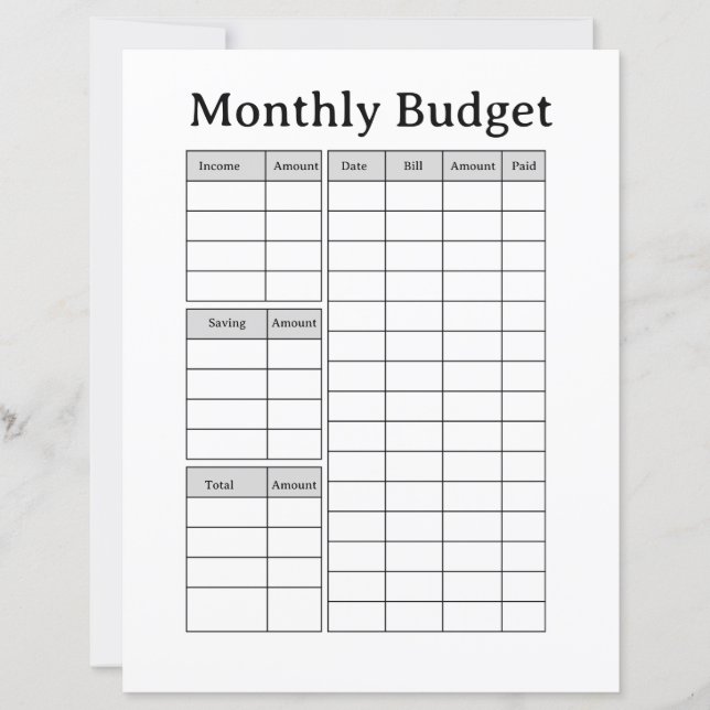 Monthly Budget Tracker Printable  (Front)