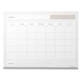 Monthly Calendar Notepad