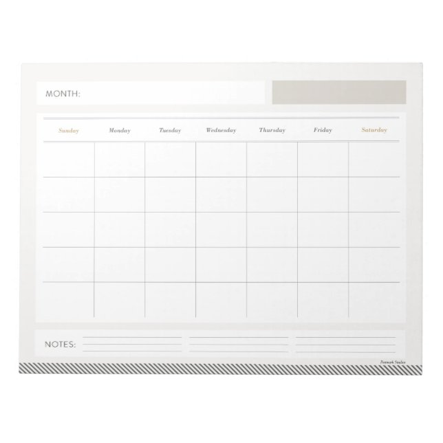 Monthly Calendar Notepad (Front)