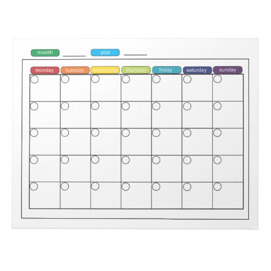 Monthly Calendar Notepad Zazzle.ca