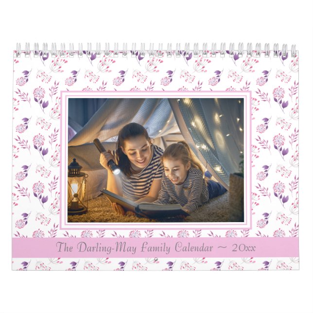 Monthly Custom Photo Pastel Floral Pattern Calendar (Cover)