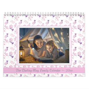 Monthly Custom Photo Pastel Floral Pattern Calendar