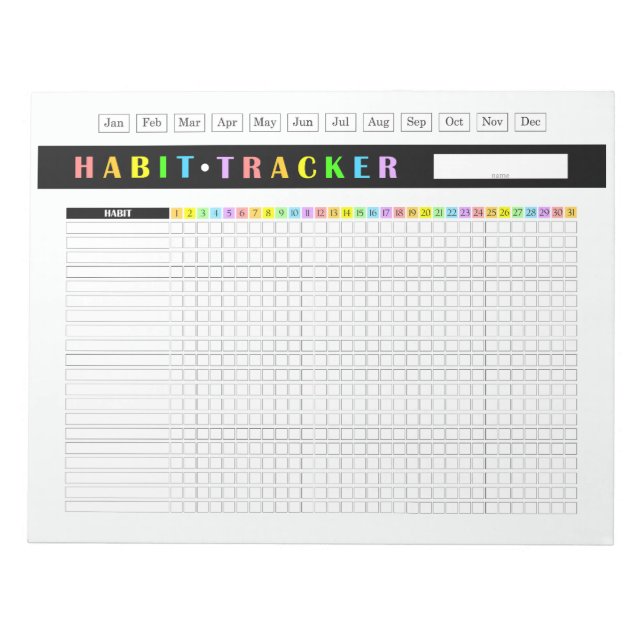 Monthly Habit Tracker Rainbow Notepad (Front)