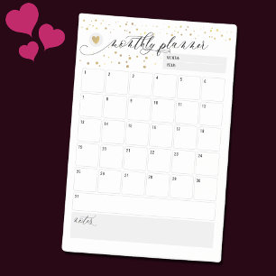 Monthly Planner Heart Scatter Gold Post-it Notes