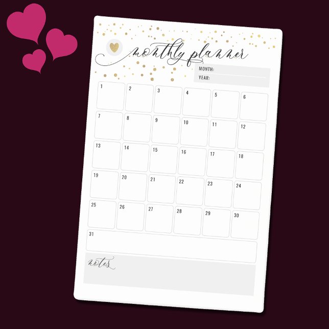 Monthly Planner Heart Scatter Gold Post-it Notes (Creator Uploaded)