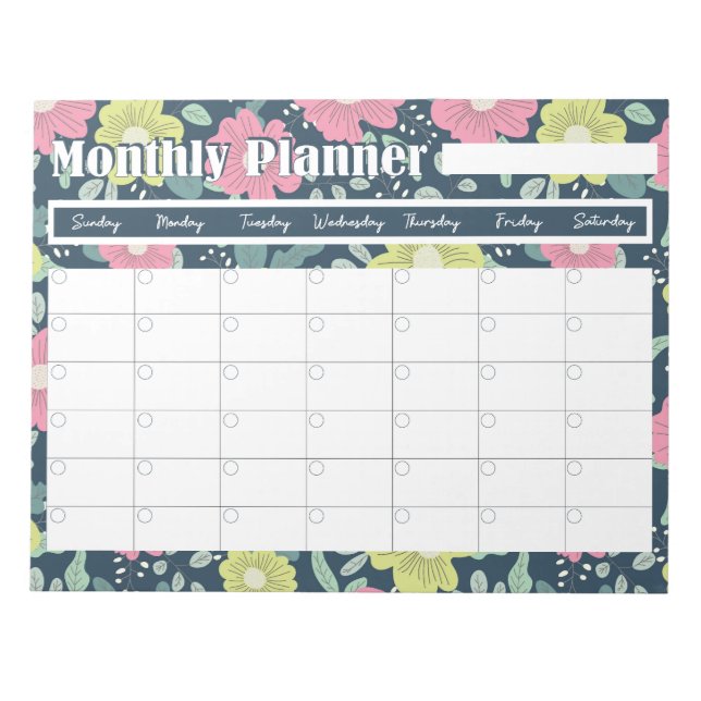 Monthly Planner Notepad with flower background (Front)