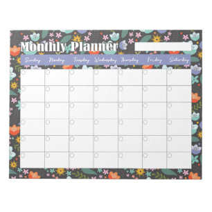 Monthly Planner Spring Colorful Flowers  Notepad