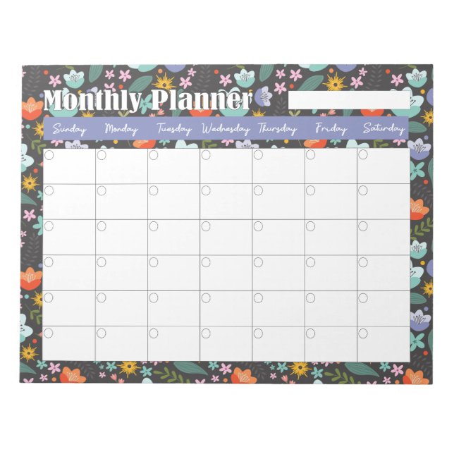 Monthly Planner Spring Colorful Flowers  Notepad (Front)