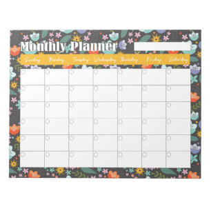 Monthly Planner Spring Colorful Flowers Notepad