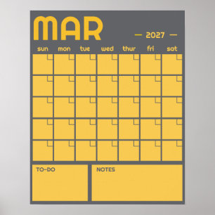 Monthly Undated Bold Vibrant Colour Wall Calendar Poster