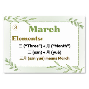 Months in Chinese (Flash Cards)  Table Number