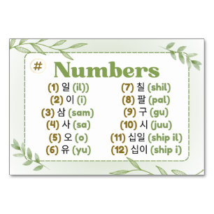 Months in Korean Hangul (Flash Cards) Table Number