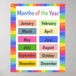 Months of the Year Colourful  Poster