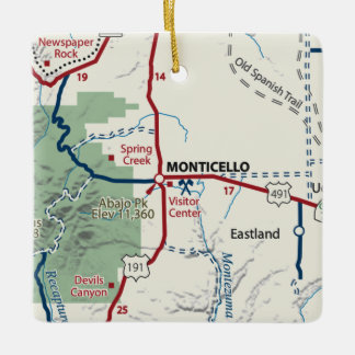 Monticello Utah Map Ceramic Ornament