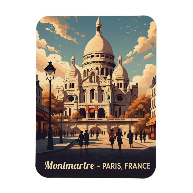 Montmartre Paris with scare Coeur basilica Magnet (Vertical)