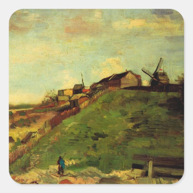 Montmartre: Quarry, the Mills by Vincent van Gogh Square Sticker (Front)