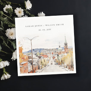 Montpelier City Scape Vermont Watercolor Wedding Napkin