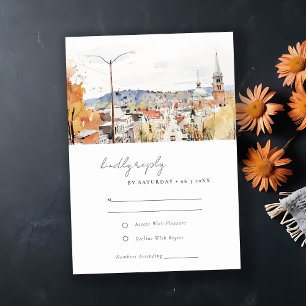 Montpelier City Scape Vermont Watercolor Wedding RSVP Card