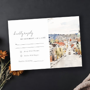 Montpelier City Scape Vermont Watercolor Wedding RSVP Card