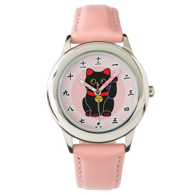 Montre 招 き 猫 (黒), Manekineko B&W (Chat chanceux, Chat Bec (devant)